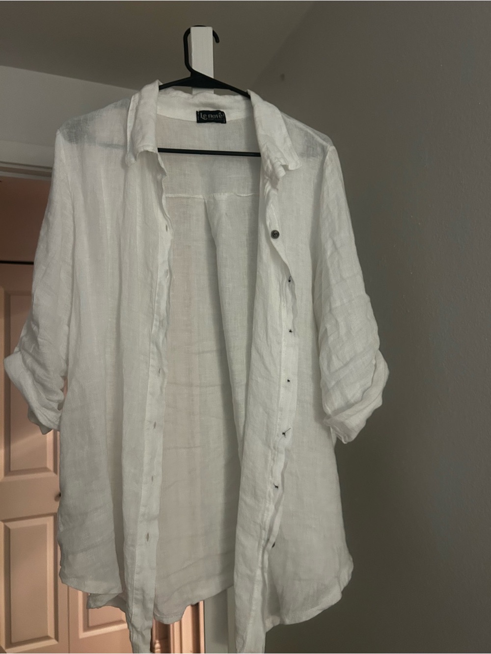 Made in Italy 100% linen Classic White Linen Button-Up Shirt - Picture 3 of 7